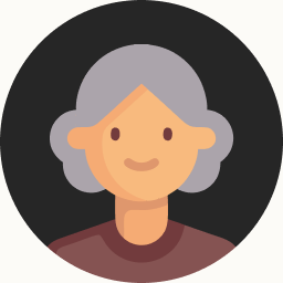 Illustrated portrait of an older woman with short grey hair and a pink top.